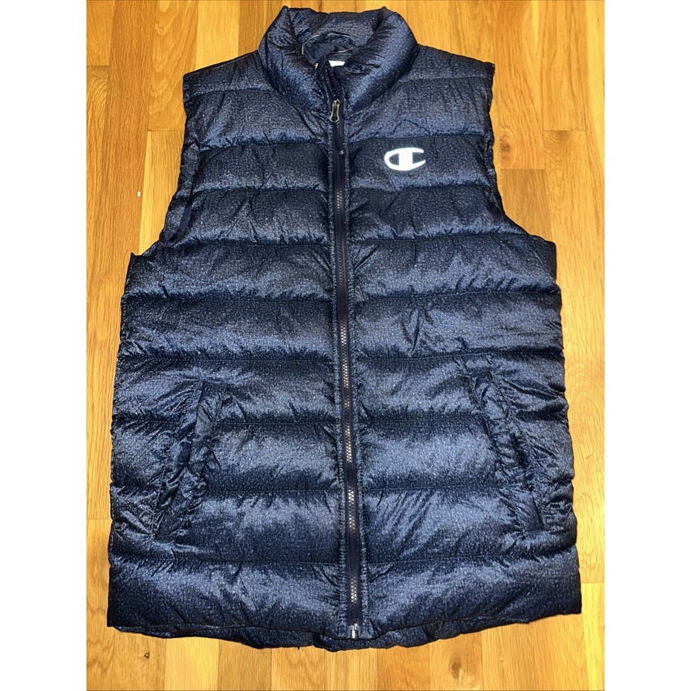 Champion Puffer Vest Winter Insulated Full Zip Pockets Blue/Black Size Small